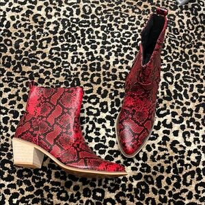 Red Snake Print Ankle Boots